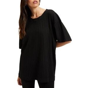 GOOD AMERICAN Black Wide Ribbed Boyfriend Tee Short Sleeve Top Shirt Size 1 2